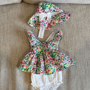 NWT Janie and Jack floral Summer Outfit with matching hat